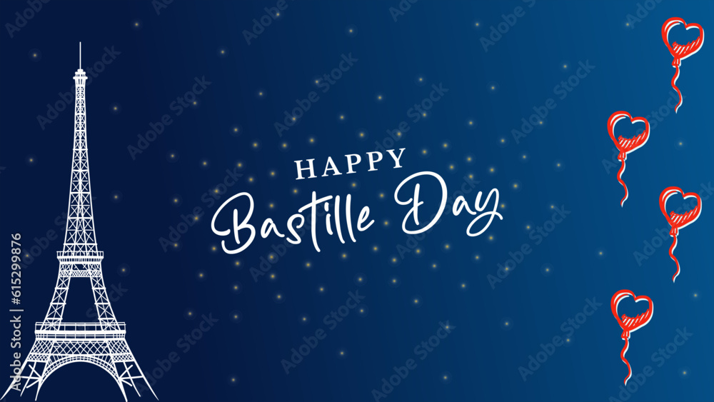happy bastille day background with eiffel tower vector illustration - obrazy, fototapety, plakaty 