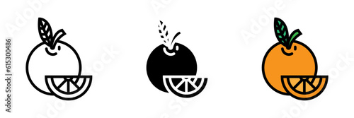 Orange Icon, an icon representing an orange fruit, symbolizing freshness, vitality, and the citrus flavor of oranges.