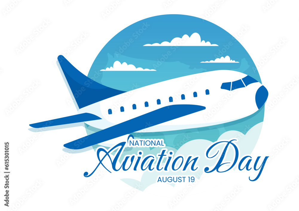 National Aviation Day Vector Illustration of Plane with Sky Blue Background or United States Flag in Flat Cartoon Hand Drawn Templates