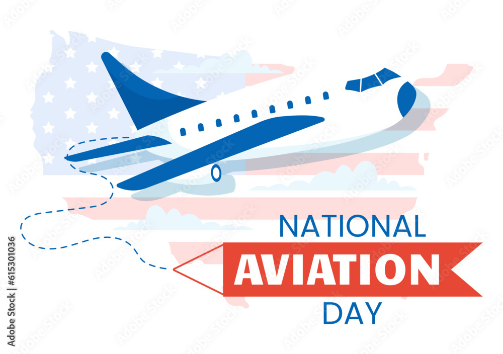 National Aviation Day Vector Illustration of Plane with Sky Blue Background or United States Flag in Flat Cartoon Hand Drawn Templates
