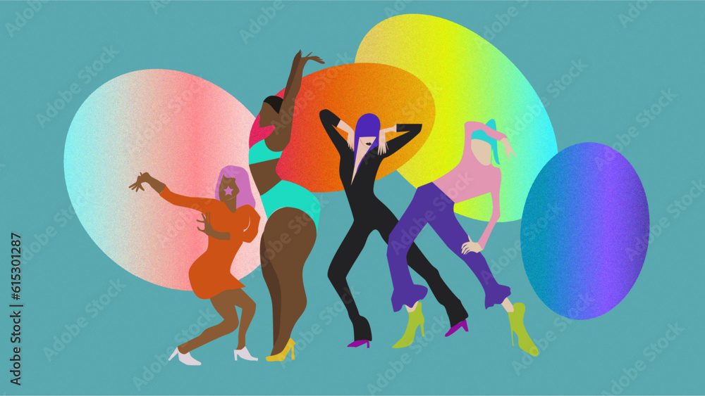 colorful people celebrating and dancing pride, lgbtq rights with flag background , diversity wallpaper, screenlock vector 