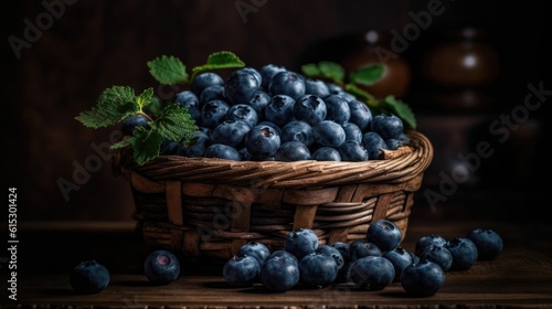 Wallpaper Mural Closeup Fresh Blueberry fruits in a bamboo basket with blur background and good view Torontodigital.ca