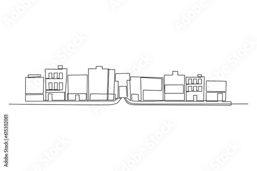 Single one line drawing Modern City Skyline. City concept. Continuous line draw design graphic vector illustration.