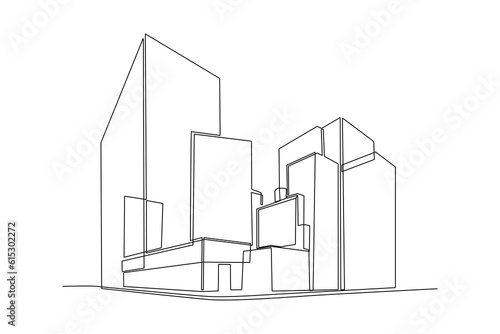 Single one line drawing Modern City Skyline. City concept. Continuous line draw design graphic vector illustration.