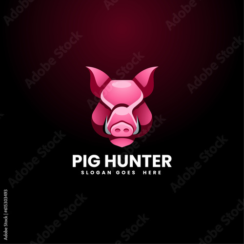 Vector Logo Illustration Pig Hunter Gradient Colorful Style