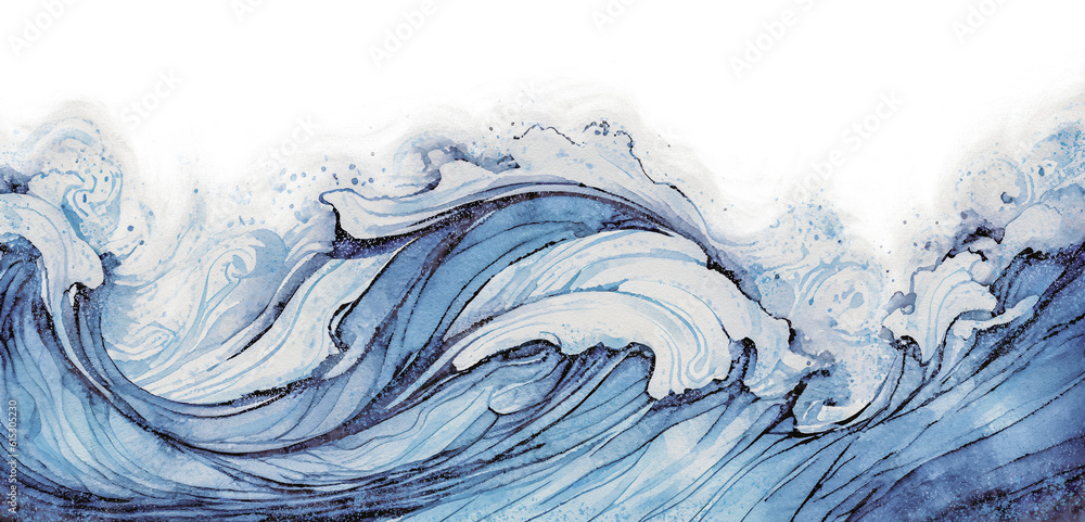 Transparent ocean water wave copy space for text. Isolated blue, teal ...