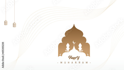 Islamic banner poster background template design for the celebration of the Islamic New Year Muharram minimalist theme