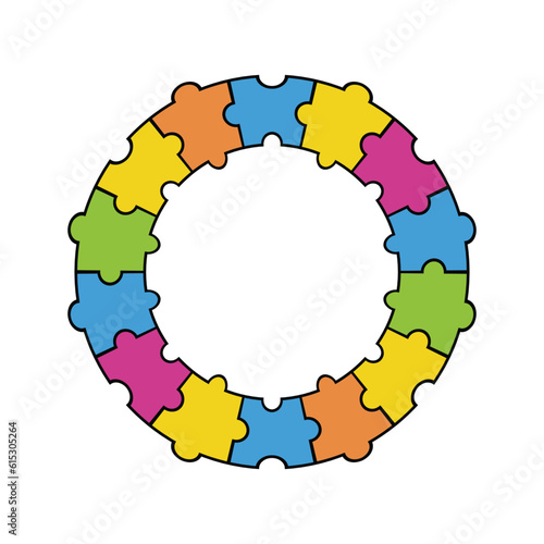Circle puzzle frame, border. Circle jigsaw. Vector illustration. Vector illustration.