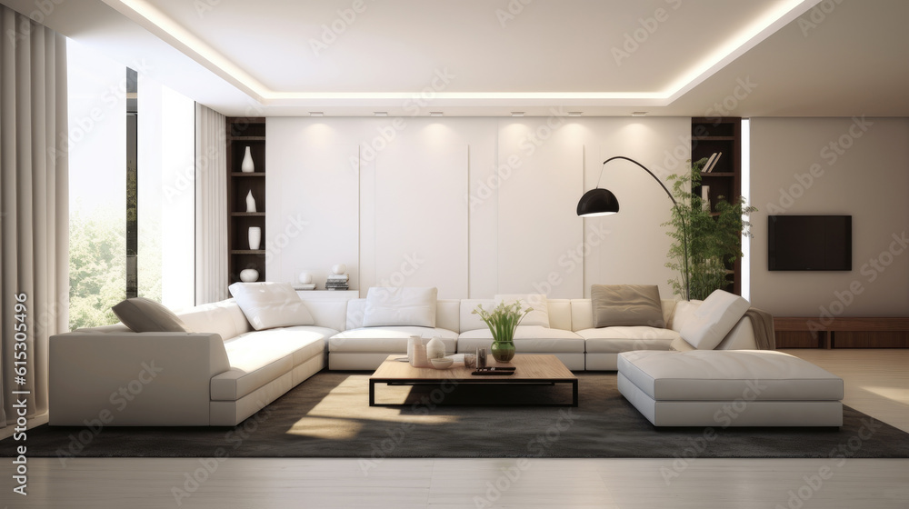 Fototapeta premium Modern sleek design of living room. Generative AI