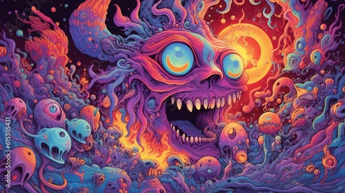 Colorful psychedelic portrait of a monster in the moonlight © Creda