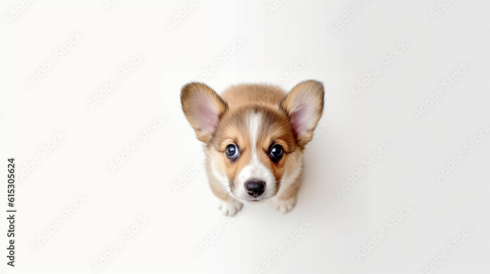 Puppy corgi. Copy space, banner. Generative AI.