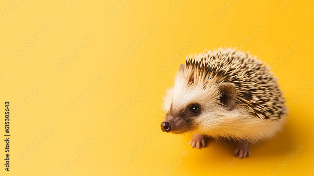 Hedgehog on the yellow background. Generative AI. Hedgehog on the yellow background. Generative AI.
