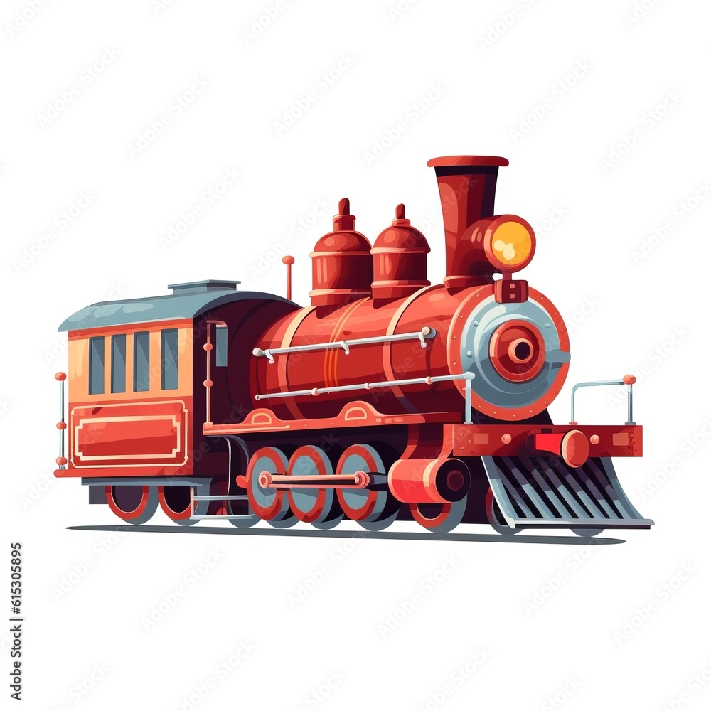 Fototapeta premium Modern Train Rail Vehicle Cartoon Square Illustration. Transportation and Logistics. Ai Generated Drawn Illustration with Fast Innovative Train Rail Vehicle.