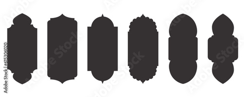 Ramadan frame shape. Islamic window and door icons set. Arabic oriental arches. Silhouettes of arabesque traditional templates. Vector