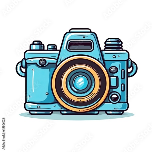 Travel Camera Photography Tool Cartoon Square Illustration. Adventure Traveling. Ai Generated Drawn Illustration with Professional Equipment Camera Photography Tool.