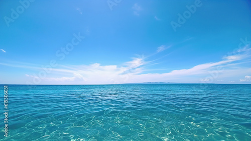 Blue sea water surface on sky. Generative Ai
