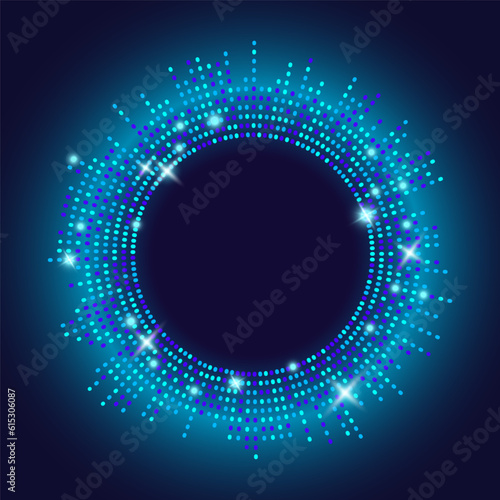 Circle sound wave. Music circular neon graphic. Abstract audio equalizer. Spectrum frequency effect. Vector illustration.