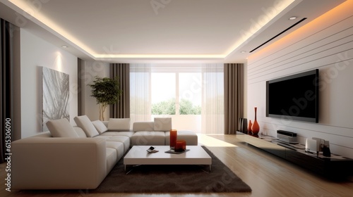 Modern sleek design of living room. Generative AI © piai
