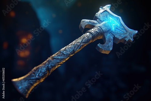 Fantasy medieval battle axe on a dark background.Generative Ai