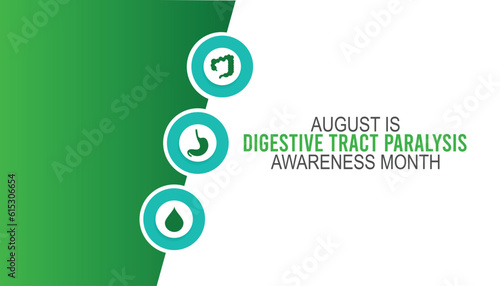 Digestive tract paralysis awareness month is observed every year in August. Health awareness vector.