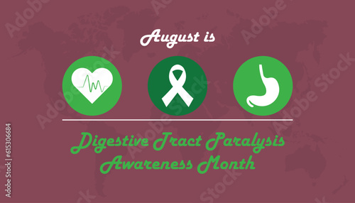 Digestive tract paralysis awareness month is observed every year in August. Health awareness vector.