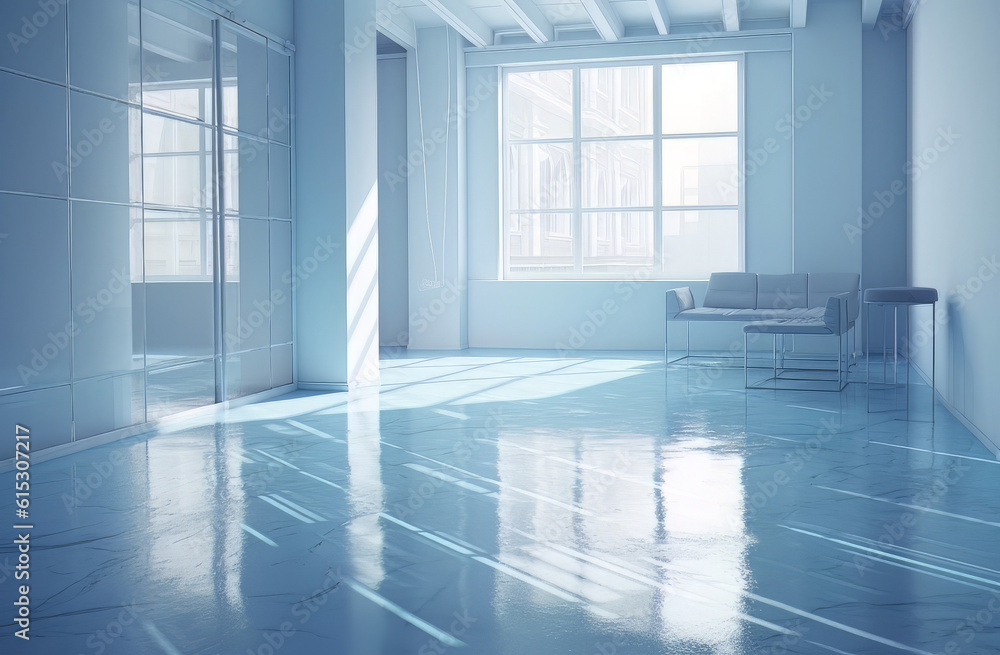 Fototapeta premium a 3d empty living room with light and floor, in the style of silver and azure