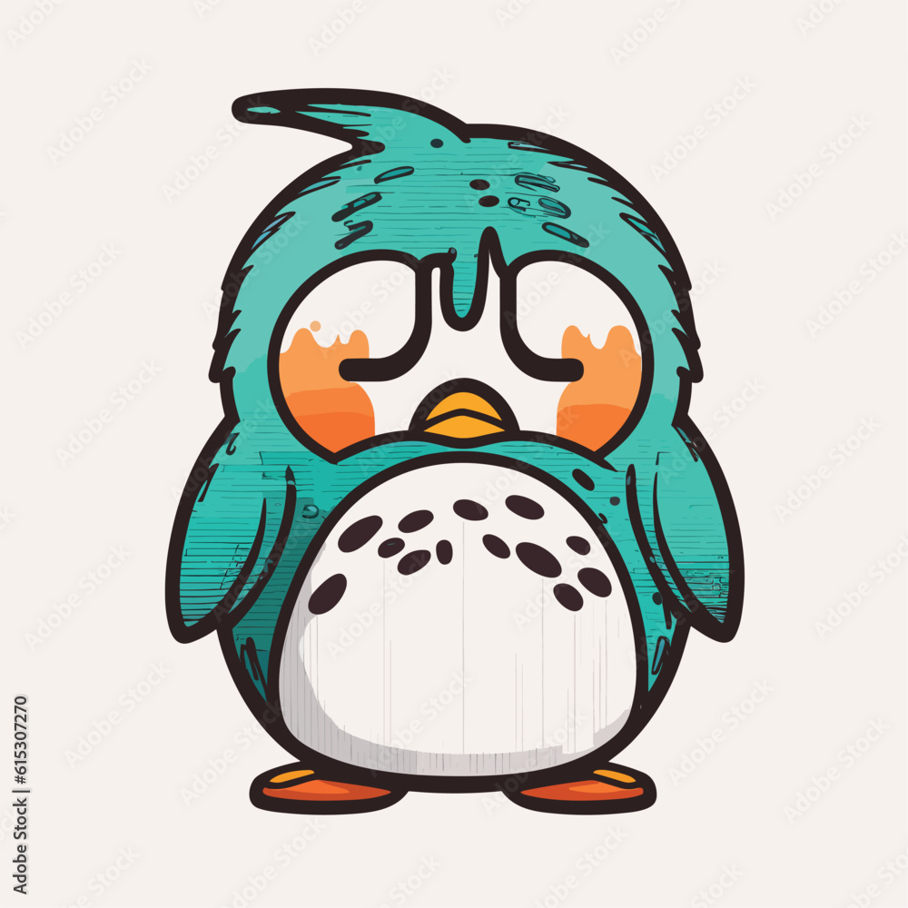 Fototapeta premium Awsome Cute looking Pengoen as character flat vector art sticker