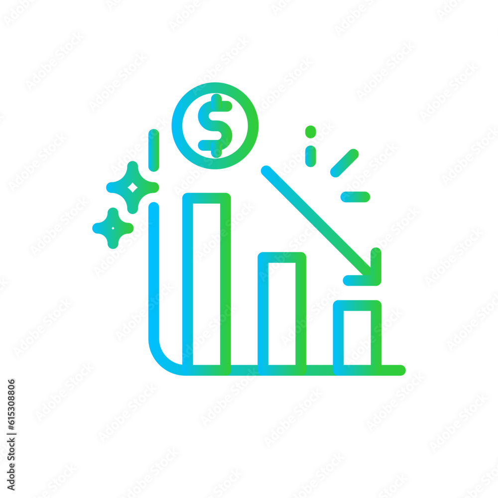 Cost reduction business and finance icon with blue and green gradient outline style. cash, economic, advice, increase, report, idea, process. Vector Illustration Cost reduction business and finance icon with blue and green gradient outline style. cash, economic, advice, increase, report, idea, process. Vector Illustration