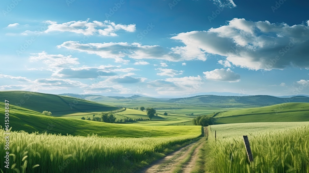 Obraz premium Beautiful summer rural natural landscape with fields young wheat