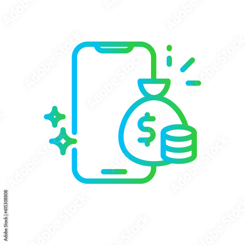 Mobile finance business and finance icon with blue and green gradient outline style. transfer, income, success, exchange, teamwork, growth, buy. Vector Illustration