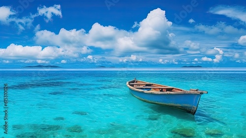 Boat in turquoise ocean water against blue sky © twilight mist