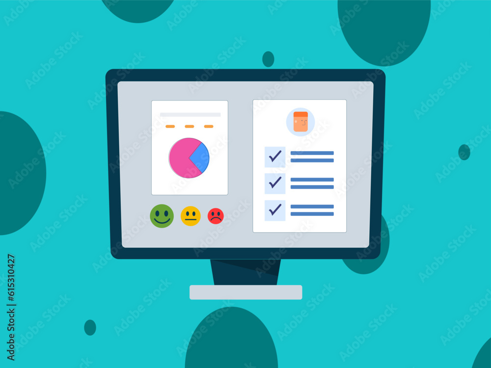User experience, user interface on computer screen.. Customer experience. Online survey form concept. User experience, user interface on computer screen.. Customer experience. Online survey form concept.