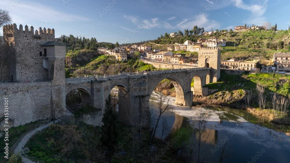 Time Lapse of San Martin's Bridge Puente de San Martín - Medieval Bridge Across the River Tagus in Toledo, Spain Time Lapse of San Martin's Bridge Puente de San Martín - Medieval Bridge Across the River Tagus in Toledo, Spain