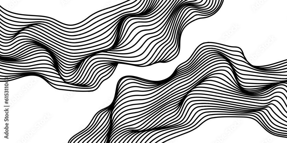Vector abstract line art wavy flowing dynamic curve black isolated on transparent background in concept luxury, wave
