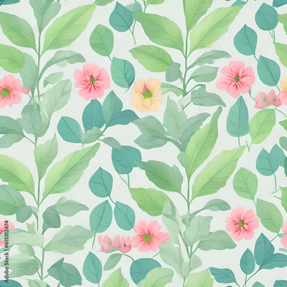seamless pattern with flowers, plant, retro, flowers, pink, blossom, branch, decor,  AI generated	