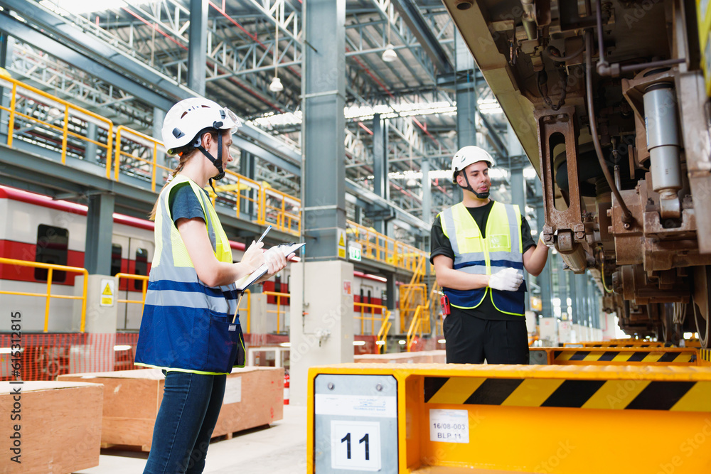 Railway technician engineer checking controls system for security