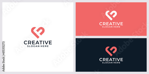 Letter f love heart logo icon and illustration template