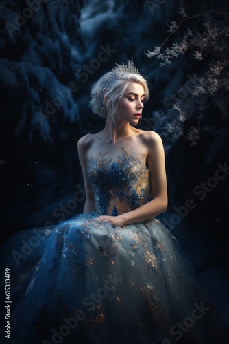Beautiful young woman in a fairy forest. Fairy tale. Fantasy. Generative AI © LAYHONG