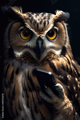 An owl talking on the cell phone