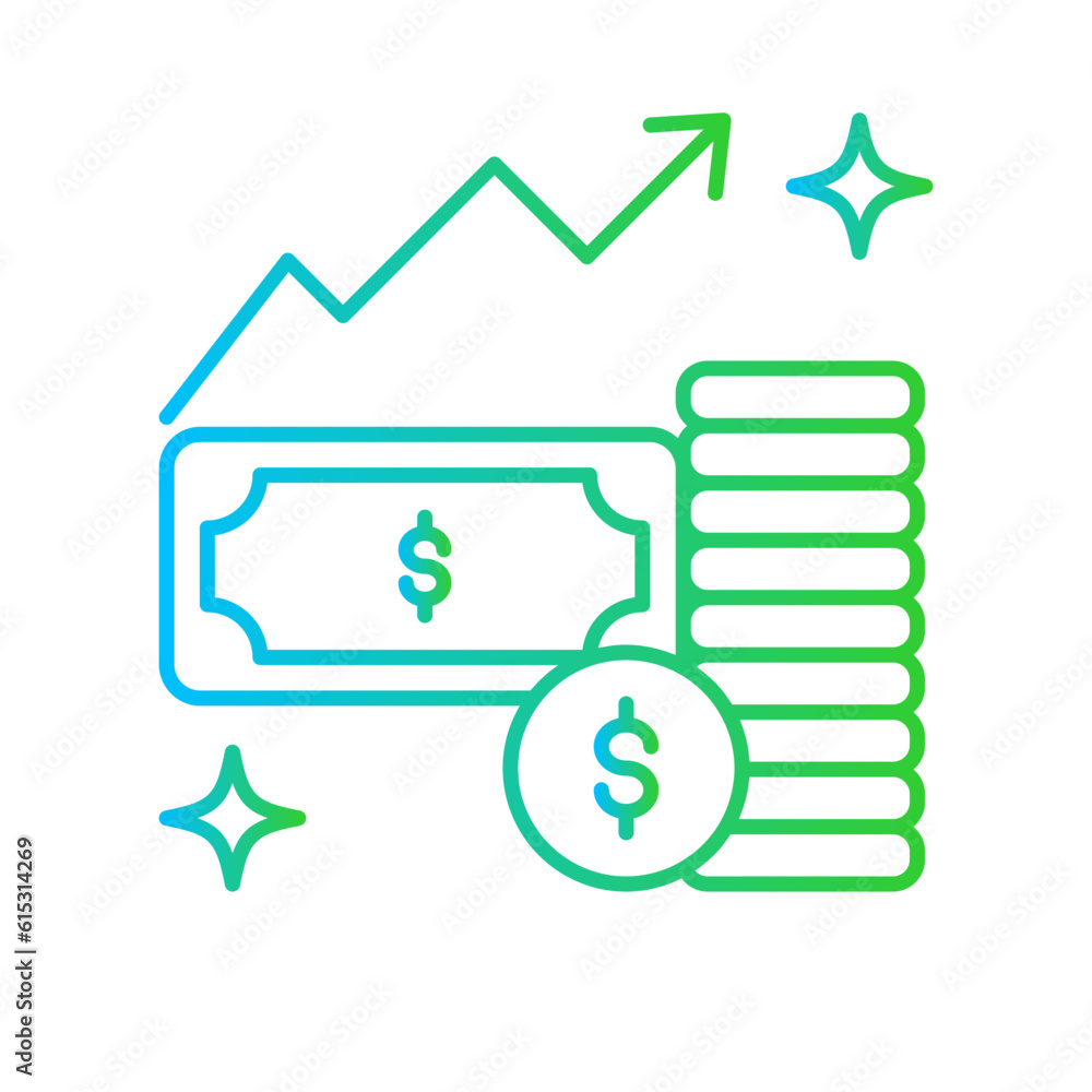 Profit business and finance icon with blue and green gradient outline style. hand, dollar, cash, statistic, target, global, rate. Vector Illustration Profit business and finance icon with blue and green gradient outline style. hand, dollar, cash, statistic, target, global, rate. Vector Illustration