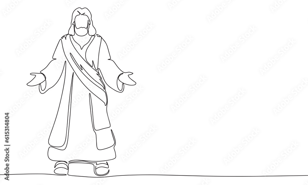 Continuous line drawing of Jesus, Black and white vector minimalist illustration of religion concept