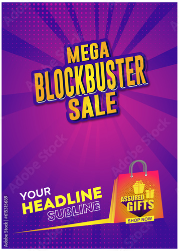 Mega Blockbuster Sale Advertisement Concept Creative Template Vector. Retail, Electronics, e commerce online Shopping Background Template