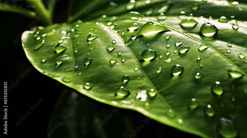Beautiful water drops after rain on green leaf in sunlight, macro. Many droplets of morning dew outdoor, beautiful round bokeh, selective focus. Amazing artistic image of purity and fresh of nature Beautiful water drops after rain on green leaf in sunlight, macro. Many droplets of morning dew outdoor, beautiful round bokeh, selective focus. Amazing artistic image of purity and fresh of nature