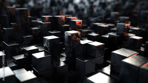 Abstract several black cubes in dark background - Generative AI
