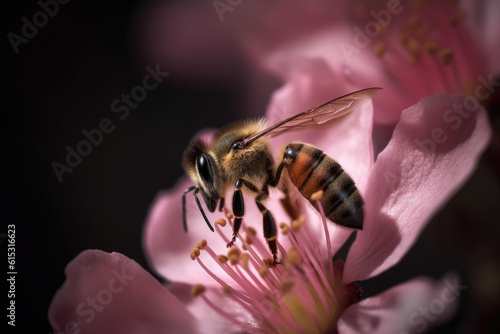 Bee on flower. Generative AI © Ayu