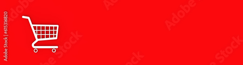 grocery cart from supermarket isolated on red background. shopping and sale symbol. the concept of wholesale sales and purchases. Horizontal image. Banner for insertion into site.