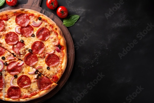 Delectable Pepperoni Pizza Background Freshly Baked, Generative AI