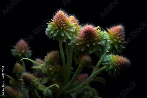 Cannabis weed buds, photo realistic, macro shot, black background, realistic detail, psychedelic cannabis surrealism Generative AI