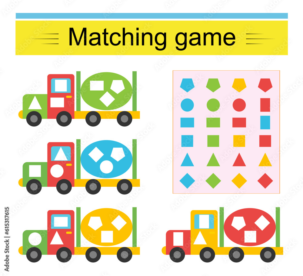 Matching game. Task for the development of attention and logic. Concrete truck.