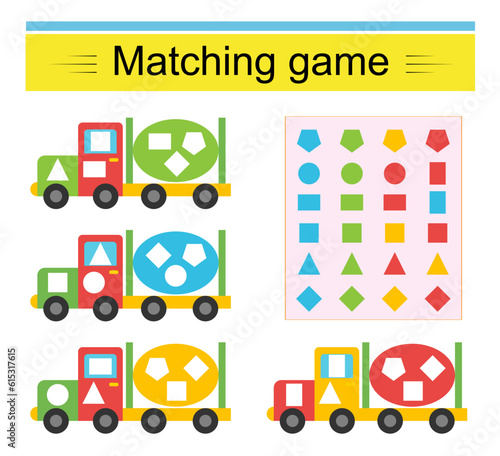 Matching game. Task for the development of attention and logic. Concrete truck.
